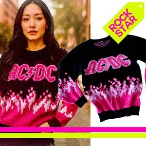 Soft Official ACDC Pink and Black Scoop neck Sweatshirt